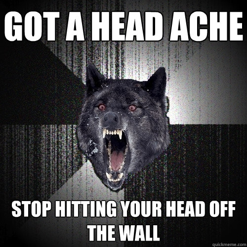 GOT A HEAD ACHE STOP HITTING YOUR HEAD OFF THE WALL  Insanity Wolf