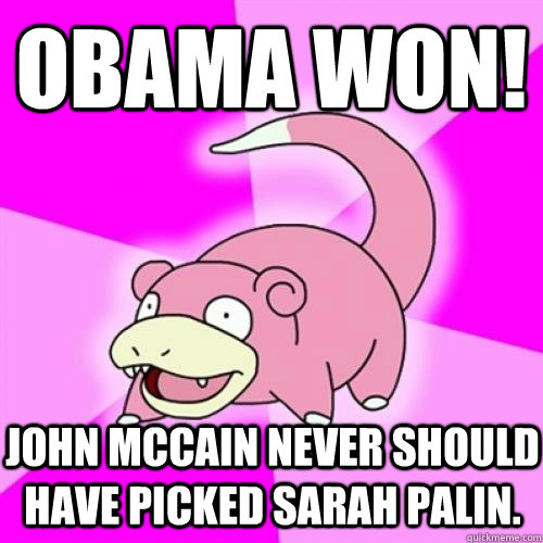 OBama won! John McCain never should have picked Sarah Palin.  Slow Poke