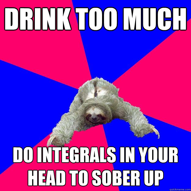 Drink too much do integrals in your head to sober up  Math Major Sloth