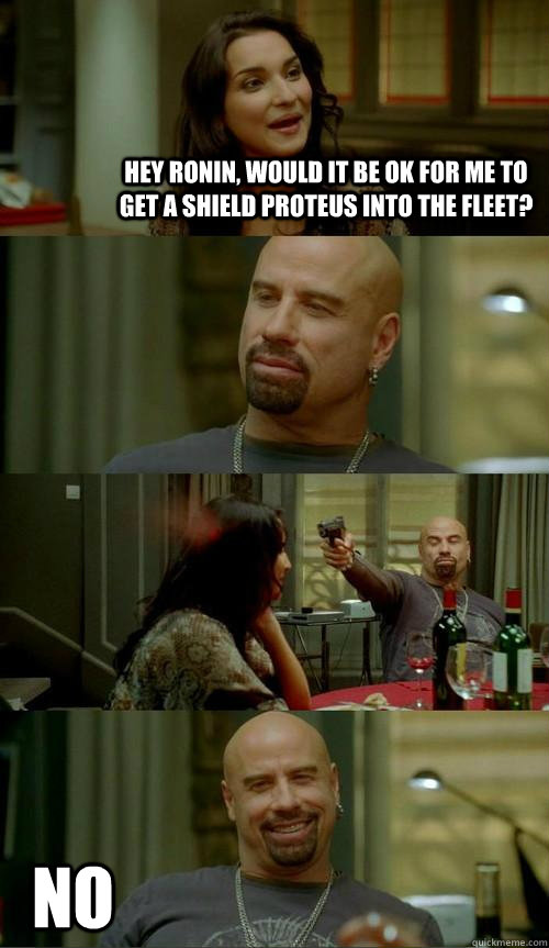 Hey Ronin, would it be ok for me to get a shield proteus into the fleet? NO  Skinhead John