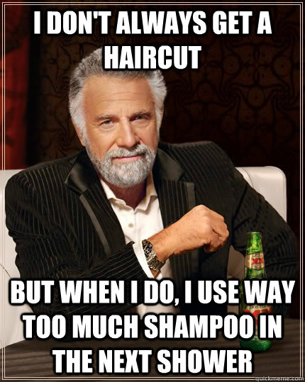 I don't always get a haircut but when I do, I use way too much shampoo in the next shower  The Most Interesting Man In The World