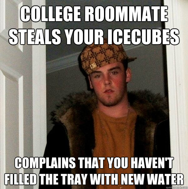 college roommate
Steals your icecubes complains that you haven't filled the tray with new water  Scumbag Steve