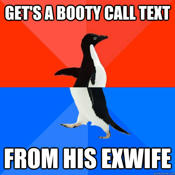 Get's a booty call text from his exwife  Socially Awesome Awkward Penguin