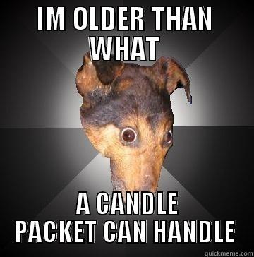 IM 25 - IM OLDER THAN WHAT  A CANDLE PACKET CAN HANDLE Depression Dog