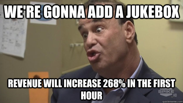 we're gonna add a jukebox revenue will increase 268% in the first hour  