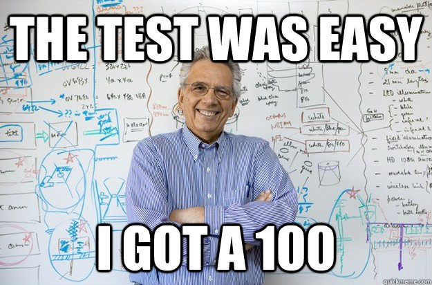 The test was easy I got a 100  Engineering Professor