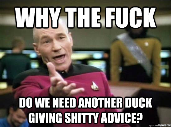Why the fuck do we need another duck giving shitty advice?  Annoyed Picard HD