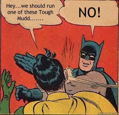 Hey...we should run one of these Tough Mudd....... NO!  Batman Slapping Robin