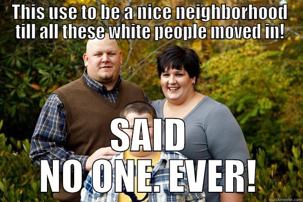 THIS USE TO BE A NICE NEIGHBORHOOD TILL ALL THESE WHITE PEOPLE MOVED IN! SAID NO ONE. EVER! Happy American Family