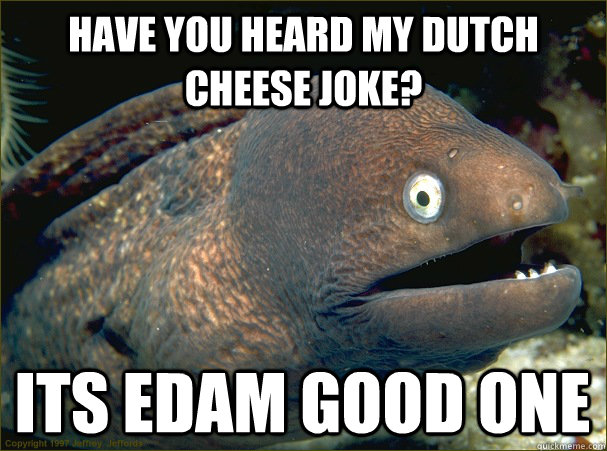 Have you heard my dutch cheese joke? its edam good one  Bad Joke Eel