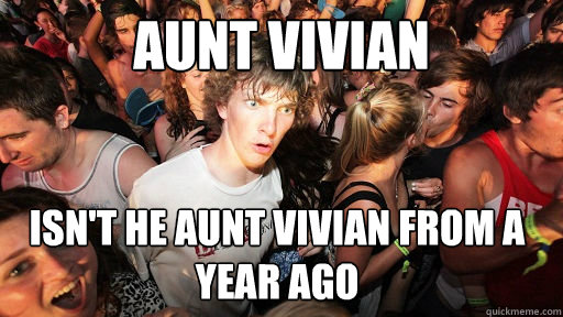 Aunt Vivian  isn't he aunt vivian from a year ago  Sudden Clarity Clarence