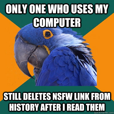 Only one who uses my computer still Deletes nsfw link from history after i read them  Paranoid Parrot