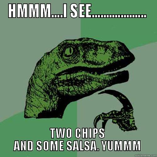 HMMM....I SEE................... TWO CHIPS AND SOME SALSA. YUMMM Philosoraptor