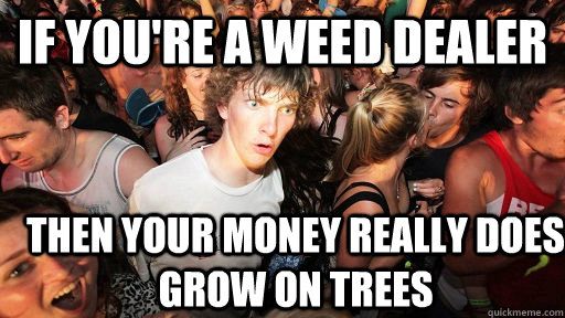 if you're a weed dealer then your money really does grow on trees - if you're a weed dealer then your money really does grow on trees  Sudden Clarity Clarence