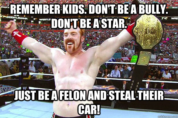 Remember Kids. Don't be a bully. Don't be a star. Just be a felon and steal their car!  