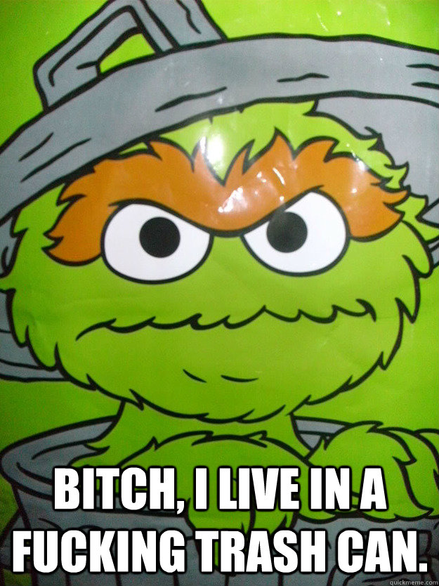  Bitch, I live in a fucking trash can. -  Bitch, I live in a fucking trash can.  Oscar The Grouch