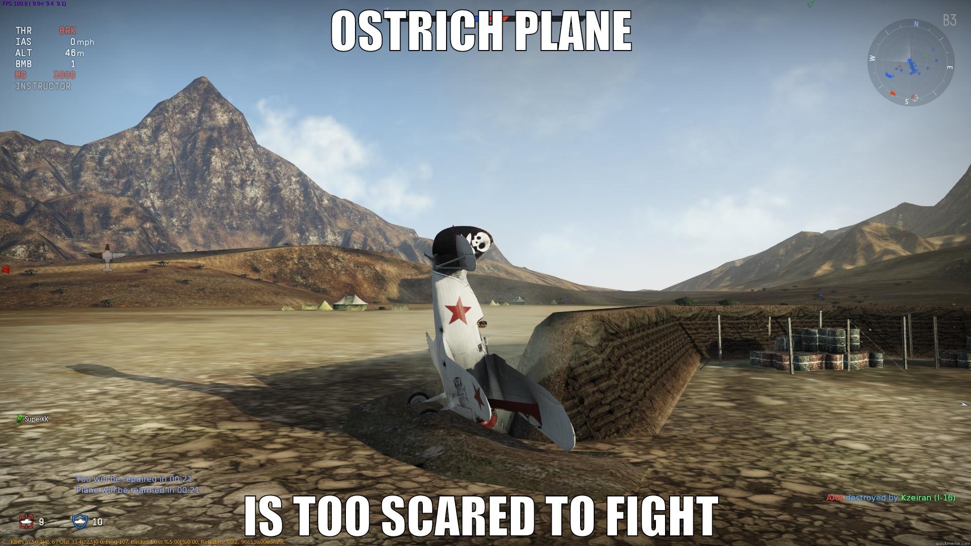 OSTRICH PLANE IS TOO SCARED TO FIGHT Misc