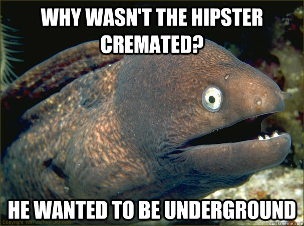 Why wasn't the hipster cremated? he wanted to be underground  Bad Joke Eel