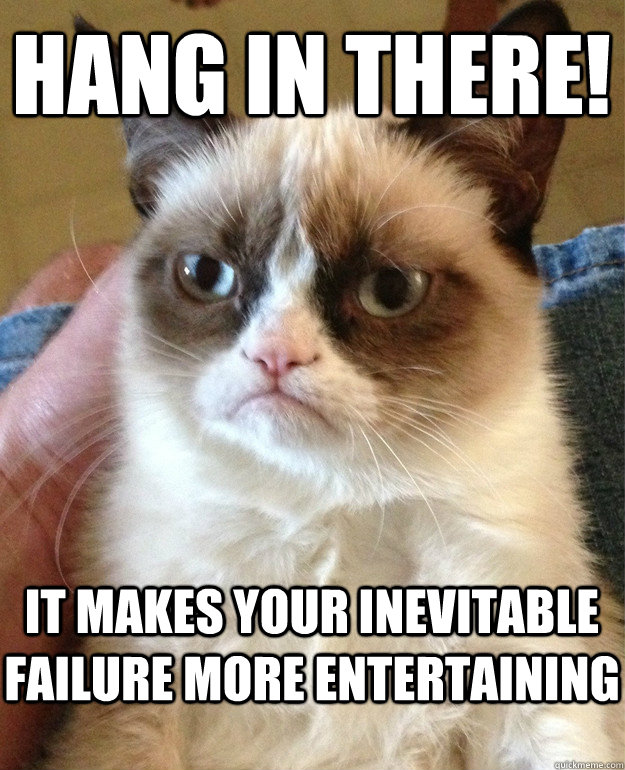 hang in there! it makes your inevitable failure more entertaining - hang in there! it makes your inevitable failure more entertaining  Grumpy Cat