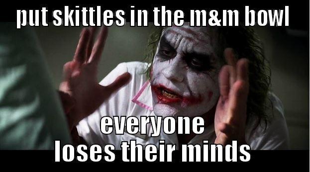 PUT SKITTLES IN THE M&MS BOWL EVERYONE LOSES THEIR MINDS Joker Mind Loss