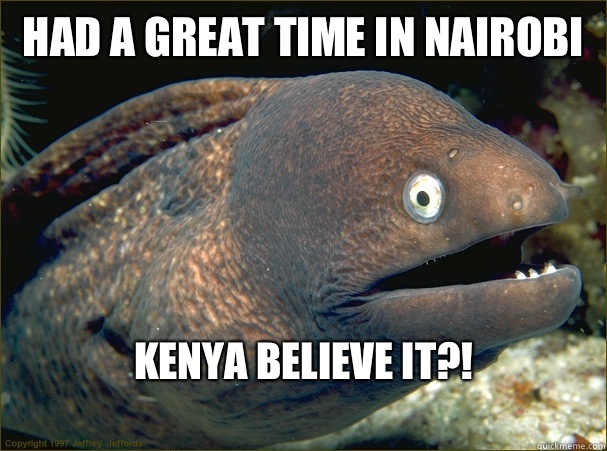 Had a great time in Nairobi Kenya believe it?!
  Bad Joke Eel