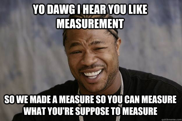 YO DAWG I HEAR YOU LIKE MEASUREMENT So we made a measure so you can measure what you're suppose to measure   Xzibit meme