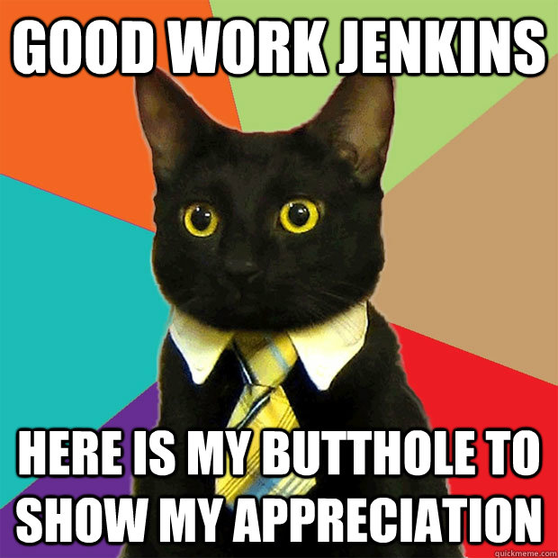 Good Work Jenkins  Here is my butthole to show my appreciation   Business Cat