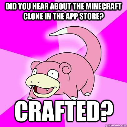 Did you hear about the minecraft clone in the app store? Crafted?  Slowpoke