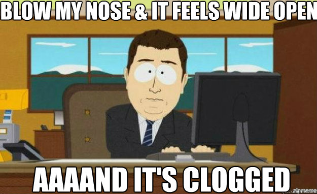 Blow my nose & It feels wide open AAAAND IT'S clogged  aaaand its gone