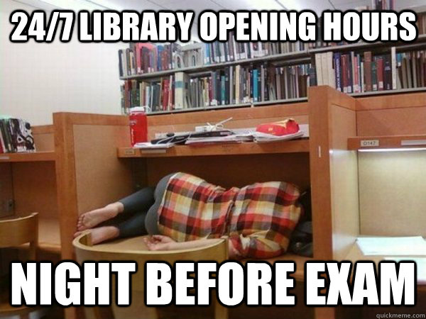 24/7 Library opening hours Night before exam - 24/7 Library opening hours Night before exam  Heriot Watt studying