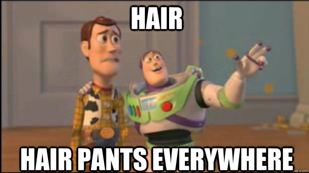 Hair hair pants everywhere  Buzz and Woody