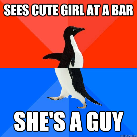 Sees cute girl at a bar She's a guy  Socially Awesome Awkward Penguin