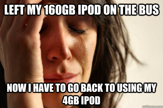 Left my 160gb Ipod on the bus Now I have to go back to using my 4gb ipod  First World Problems