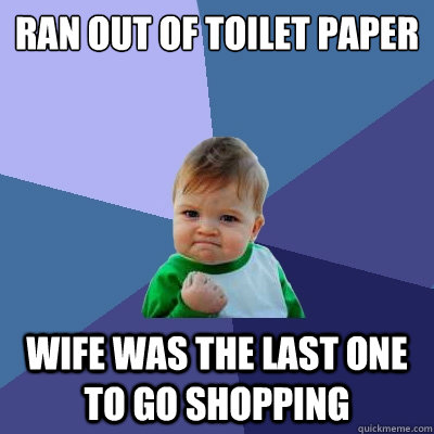 Ran out of toilet paper Wife was the last one to go shopping  Success Kid