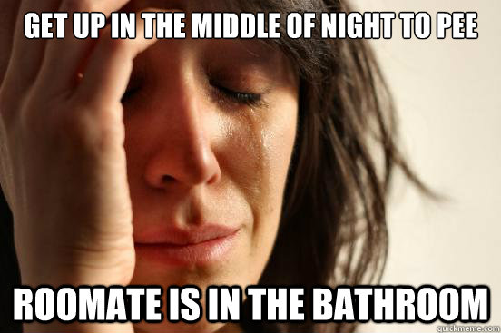 Get up in the middle of night to pee roomate is in the bathroom  First World Problems