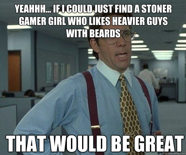 Yeahhh... if I could just find a stoner gamer girl who likes heavier guys with beards THAT WOULD BE GREAT  that would be great