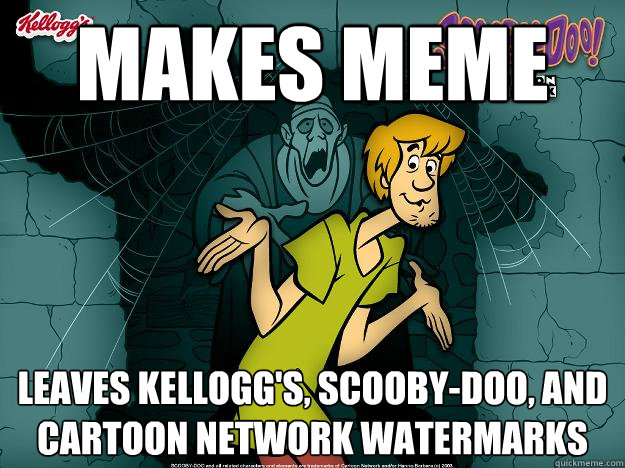 makes meme Leaves kellogg's, scooby-doo, and cartoon network watermarks  Irrational Shaggy