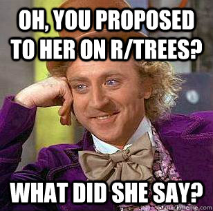 Oh, You proposed to her on r/trees? What did she say?  Condescending Wonka