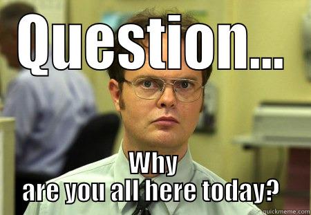 Question?  - QUESTION... WHY ARE YOU ALL HERE TODAY?  Schrute