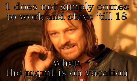 1 DOES NOT SIMPLY COMES TO WORK AND STAYS 'TILL 18 WHEN THE MGMT IS ON VACATION Boromir