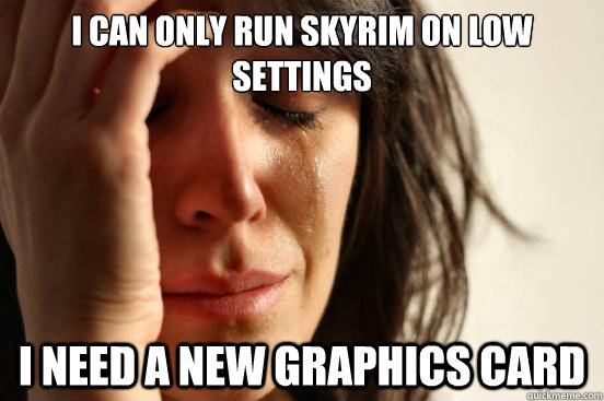 I can only run skyrim on low settings I need a new graphics card  First World Problems