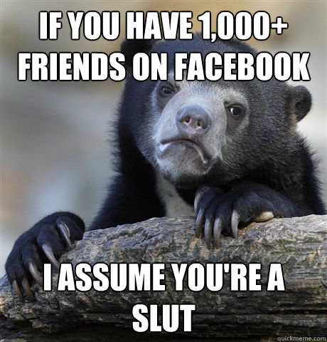 If you have 1,000+ friends on facebook I assume you're a slut  Confession Bear
