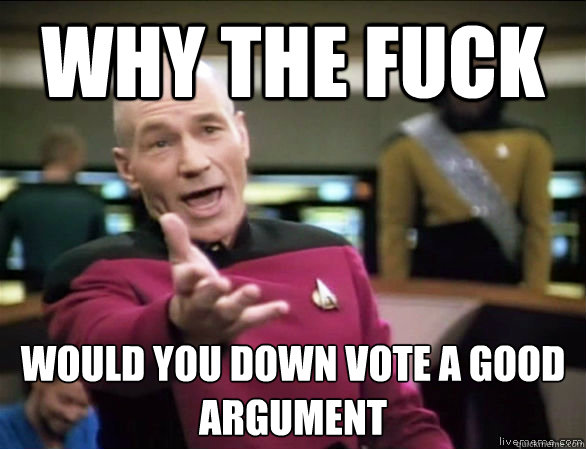 Why the fuck Would you down vote a good 
argument   Annoyed Picard HD