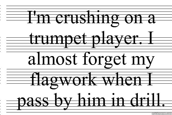 I'm crushing on a trumpet player. I almost forget my flagwork when I pass by him in drill.  