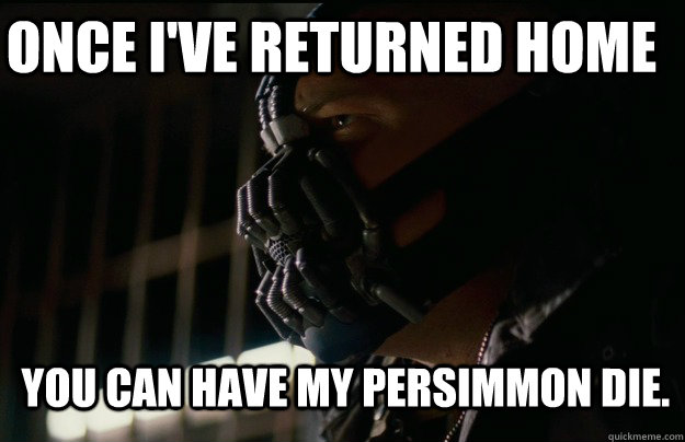Once I've returned home you can have my persimmon die. - Once I've returned home you can have my persimmon die.  Wrong Lines Bane