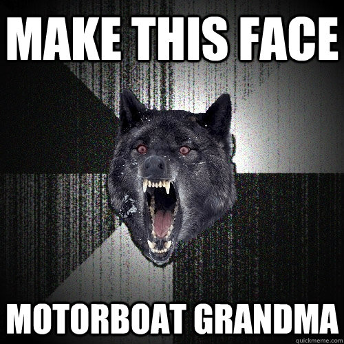 make this face motorboat grandma  Insanity Wolf