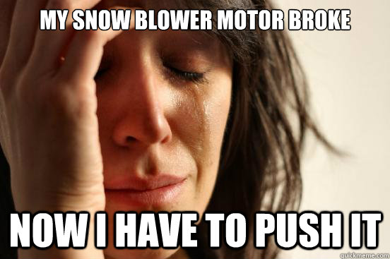 My snow blower motor broke now i have to push it  First World Problems