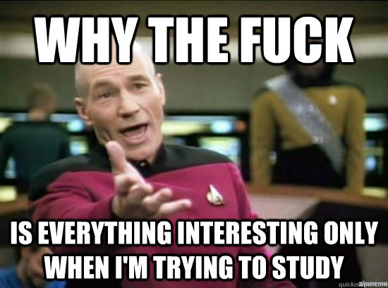 why the fuck is everything interesting only when i'm trying to study  Annoyed Picard HD