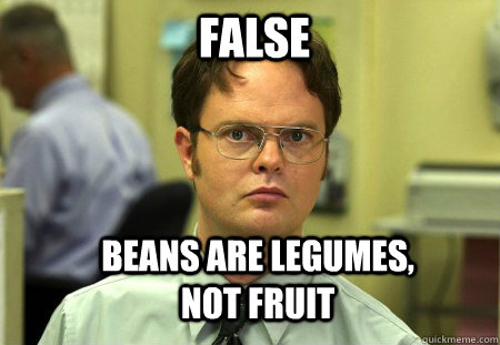 False Beans are legumes, not fruit  Schrute