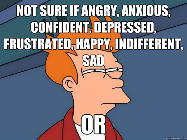 not sure if angry, anxious, confident, depressed, frustrated, happy, indifferent, sad or - not sure if angry, anxious, confident, depressed, frustrated, happy, indifferent, sad or  Futurama Fry